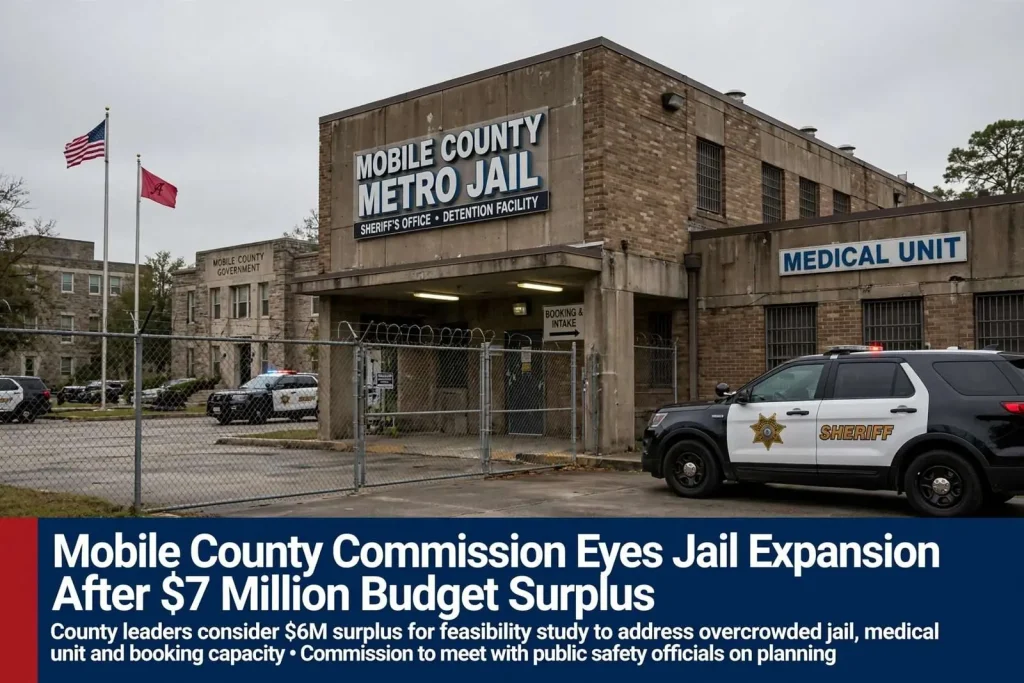 Illustration for the news story: Mobile County Commission Eyes Jail Expansion After $7 Million Budget Surplus