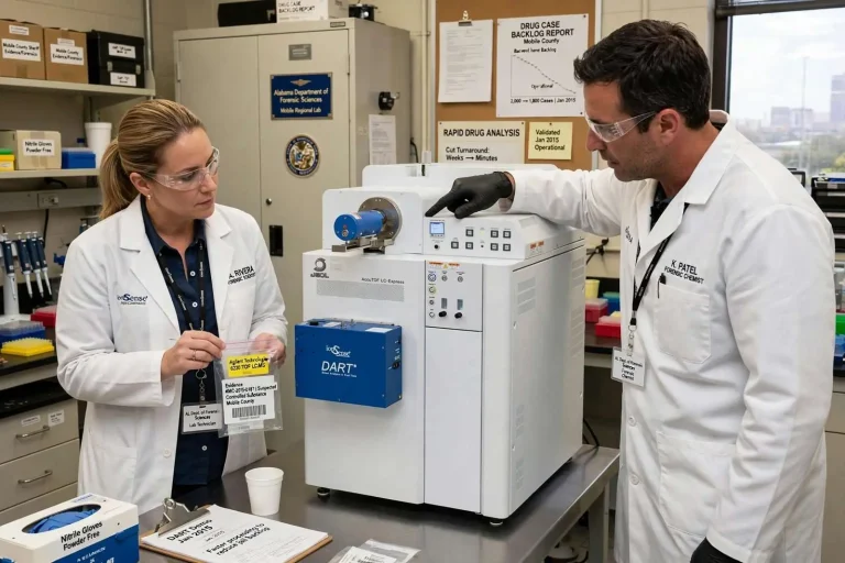 Illustration for the news story: New Drug-Testing Machine in Mobile Aims to Cut Jail Overcrowding Tied to Case Backlogs
