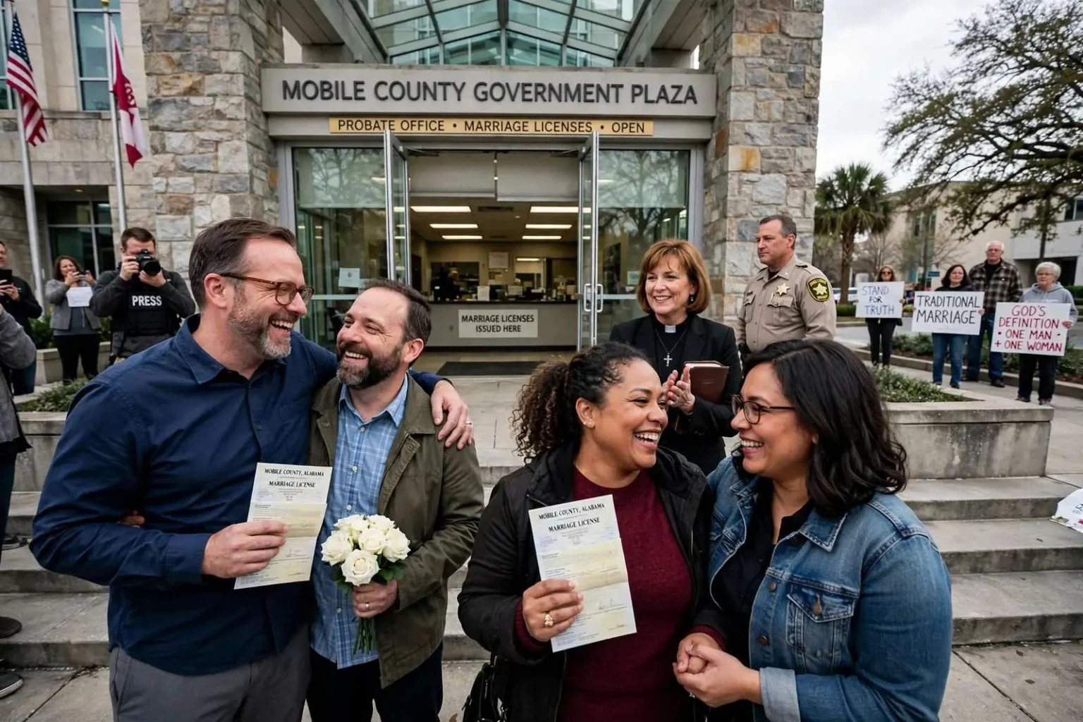 Illustration for the news story: First Same-Sex Couples Marry in Mobile After Federal Ruling