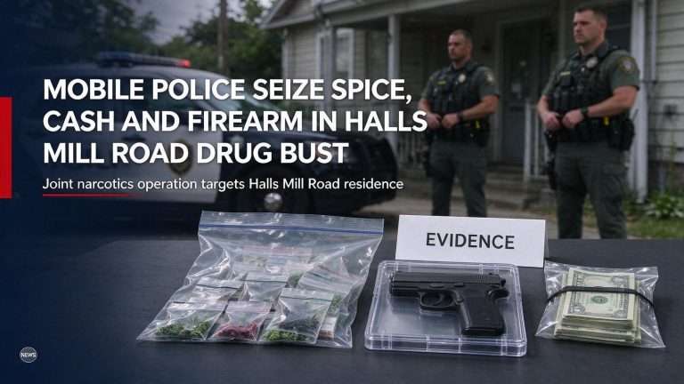 Illustration for the news story: Mobile Police Seize Spice, Cash and Firearm in Halls Mill Road Drug Bust