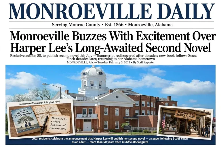 Illustration for the news story: Monroeville Buzzes With Excitement Over Harper Lee’s Long-Awaited Second Novel