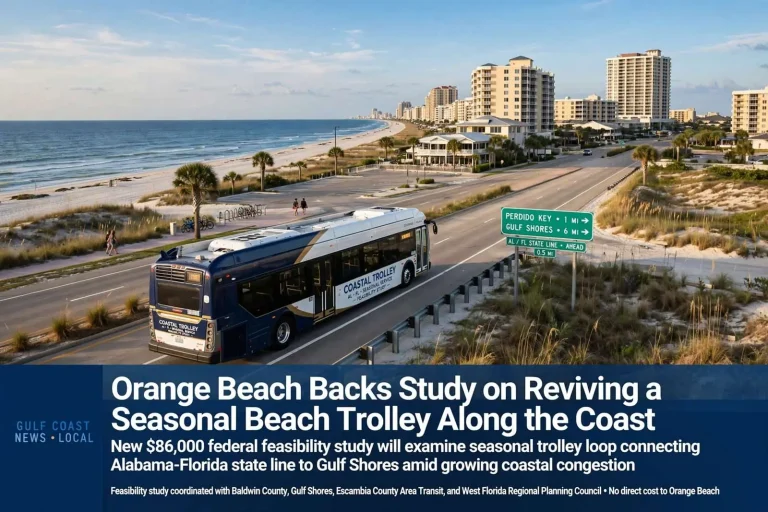Illustration for the news story: Orange Beach Backs Study on Reviving a Seasonal Beach Trolley Along the Coast