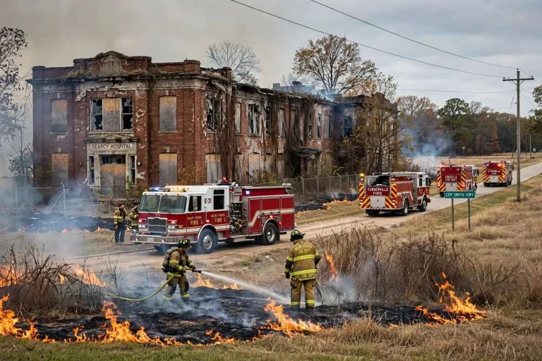 Illustration for the news story: Grass Fire at Shuttered Searcy Hospital Draws Four Fire Departments