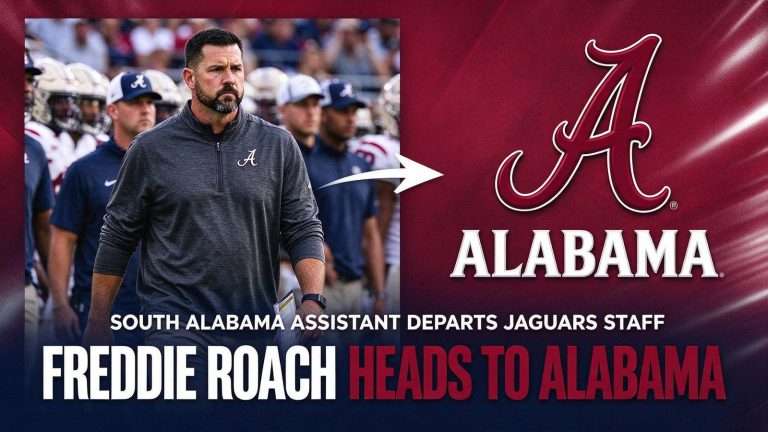 Illustration for the news story: South Alabama Assistant Freddie Roach Leaves Jaguars Staff for Position at Alabama