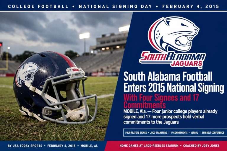 Illustration for the news story: South Alabama Football Enters 2015 National Signing Day With Four Signees and 17 Commitments