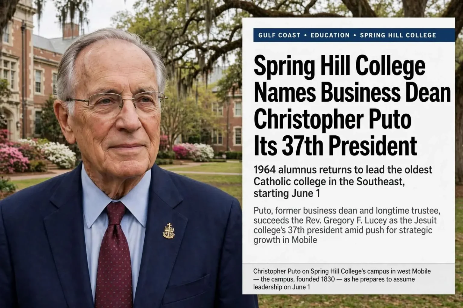 Illustration for the news story: Spring Hill College Names Business Dean Christopher Puto Its 37th President