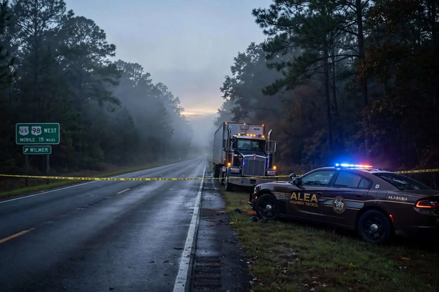 Illustration for the news story: Wilmer Man Killed After Being Struck by Tractor-Trailer on U.S. 98
