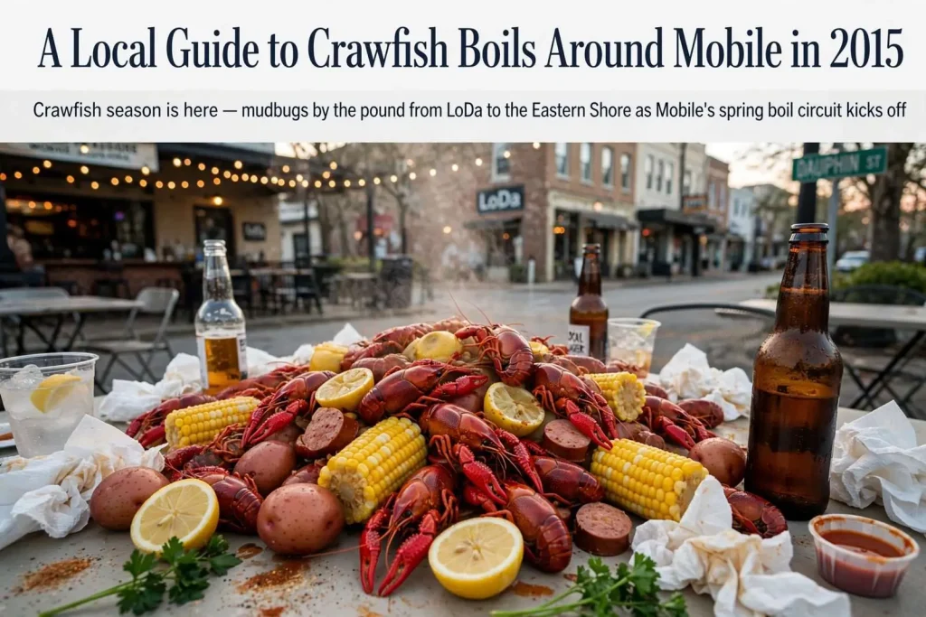 Illustration for the news story: A Local Guide to Crawfish Boils Around Mobile in 2015