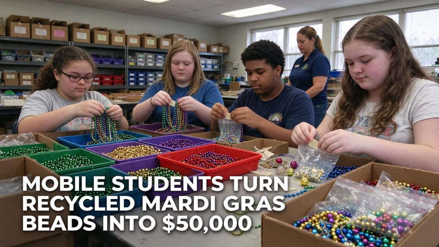 Illustration for the news story: Mobile Special Education Students Turn Recycled Mardi Gras Beads Into $50,000