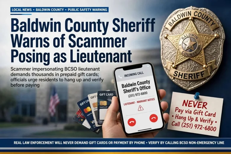 Illustration for the news story: Baldwin County Sheriff Warns of Scammer Posing as Lieutenant