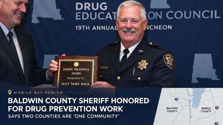 Illustration for the news story: Baldwin County Sheriff Honored for Drug Prevention Work, Says Two Counties Are ‘One Community’