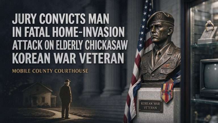 Illustration for the news story: Jury Convicts Man in Fatal Home-Invasion Attack on Elderly Chickasaw Korean War Veteran