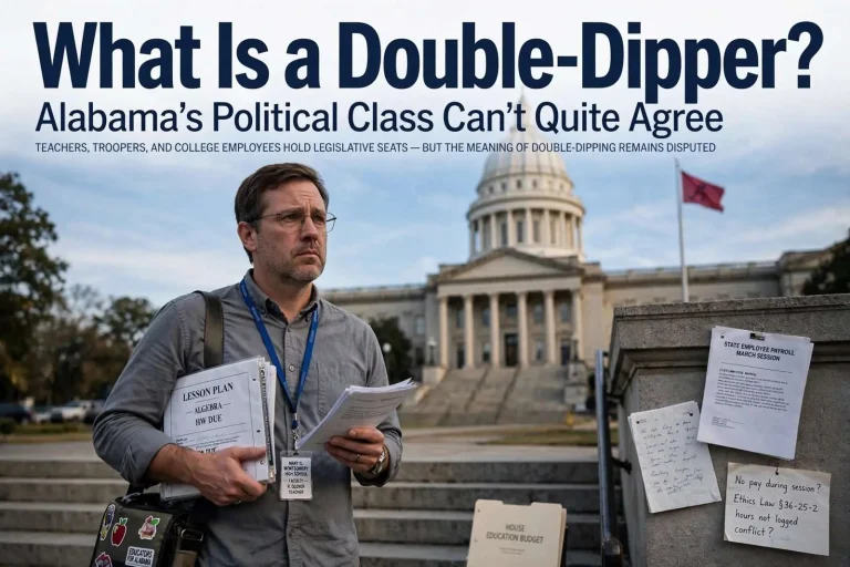 Illustration for the news story: What Is a Double-Dipper? Alabama’s Political Class Can’t Quite Agree