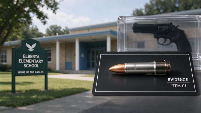 Illustration for the news story: Investigators Recover Bullet in Elberta Elementary Case, Detail Domestic Dispute