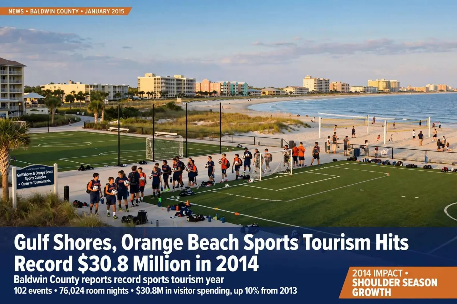 Illustration for the news story: Gulf Shores, Orange Beach Sports Tourism Hits Record $30.8 Million in 2014