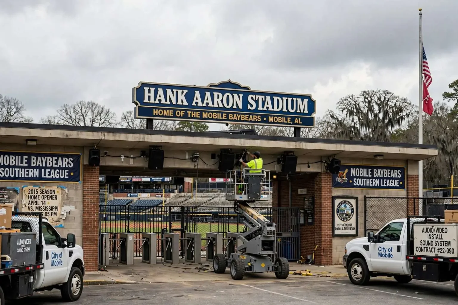 Illustration for the news story: Mobile Council Approves Hank Aaron Stadium Sound System Upgrade Amid BayBears Rent Dispute