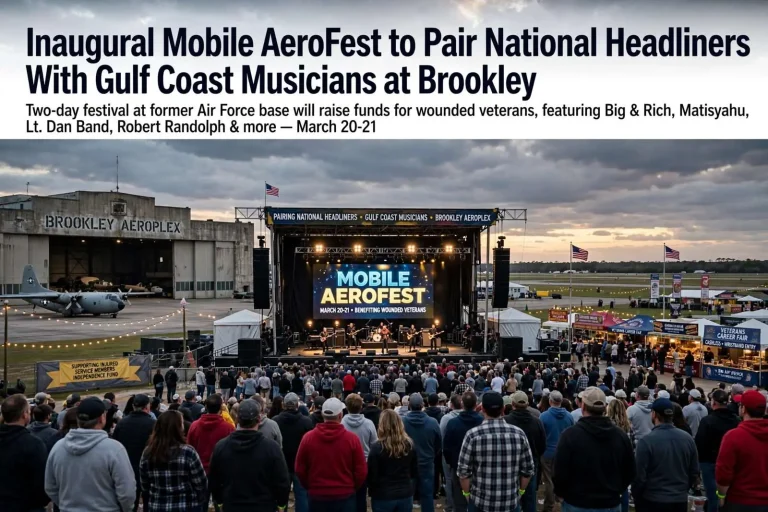 Illustration for the news story: Inaugural Mobile AeroFest to Pair National Headliners With Gulf Coast Musicians at Brookley