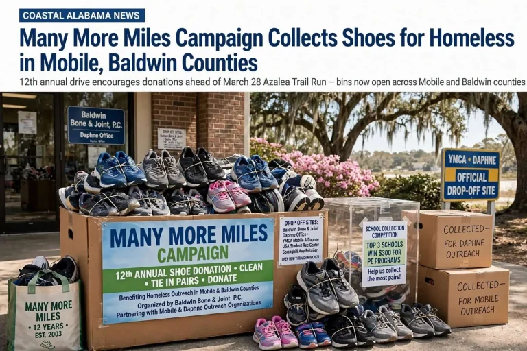 Illustration for the news story: Many More Miles Campaign Collects Shoes for Homeless in Mobile, Baldwin Counties