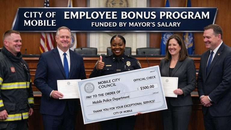 Illustration for the news story: Mobile Revives Employee Bonus Program Funded by Mayor’s Salary