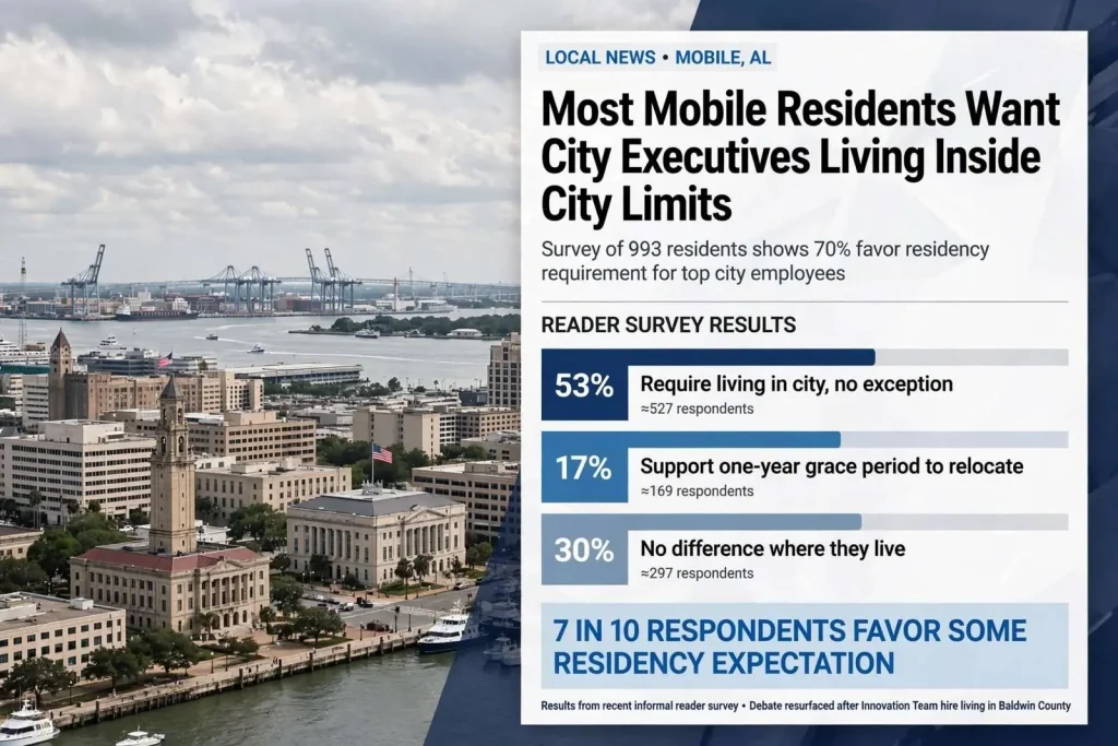 Illustration for the news story: Most Mobile Residents Want City Executives Living Inside City Limits