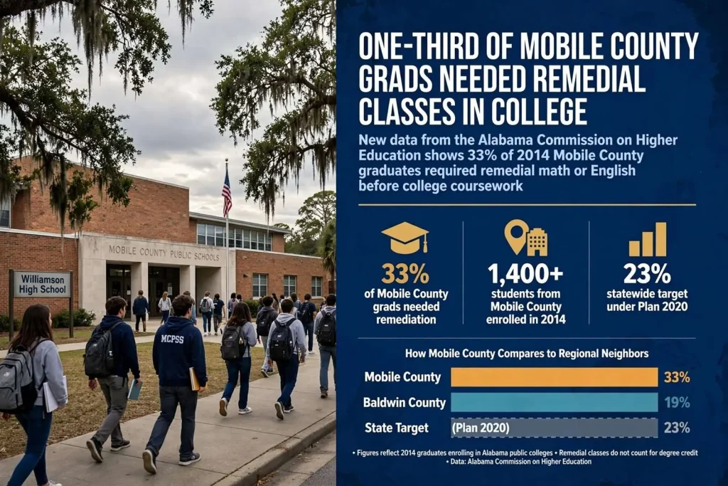 Illustration for the news story: One-Third of Mobile County Grads Needed Remedial Classes in College