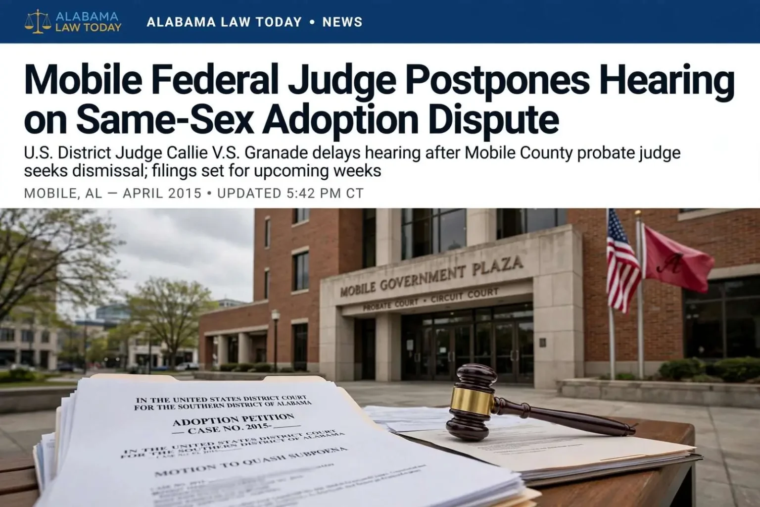 Illustration for the news story: Mobile Federal Judge Postpones Hearing on Same-Sex Adoption Dispute