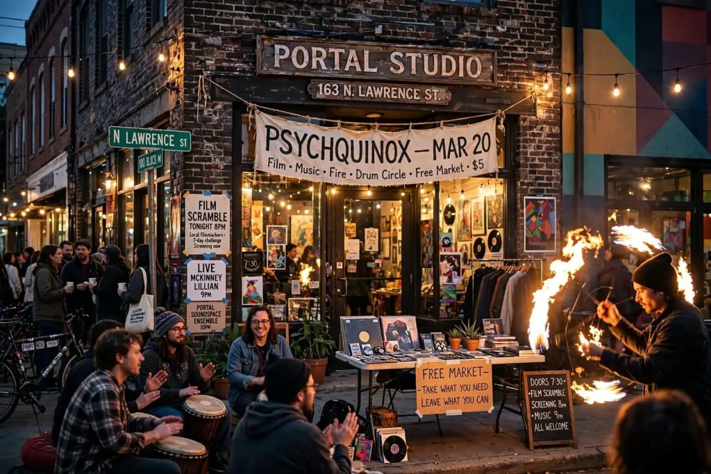 Illustration for the news story: Psychquinox Returns to Portal Studio With Film, Music and Fire