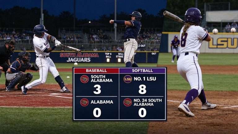 Illustration for the news story: South Alabama Baseball Shuts Out Alabama 3-0; No. 24 Softball Falls at No. 1 LSU