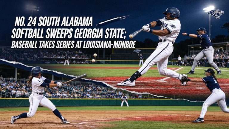 Illustration for the news story: No. 24 South Alabama Softball Sweeps Georgia State; Baseball Takes Series at Louisiana-Monroe
