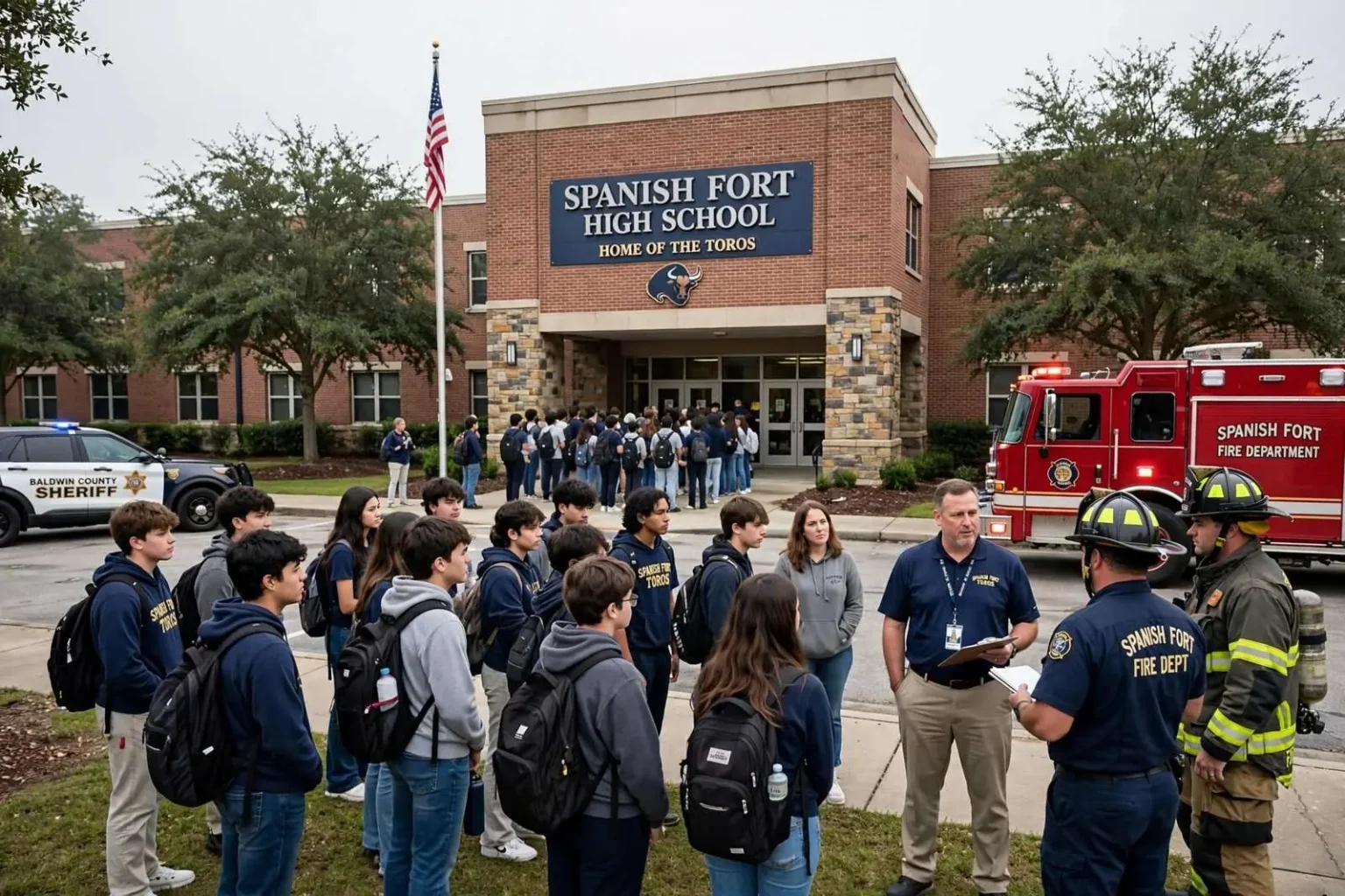 Illustration for the news story: Electrical Smoke Prompts Brief Evacuation at Spanish Fort High School