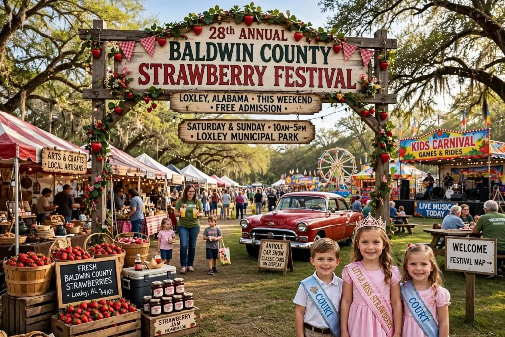 Illustration for the news story: 28th Annual Baldwin County Strawberry Festival Set for This Weekend in Loxley