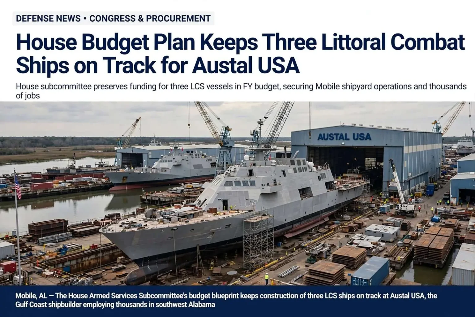 Illustration for the news story: House Budget Plan Keeps Three Littoral Combat Ships on Track for Austal USA