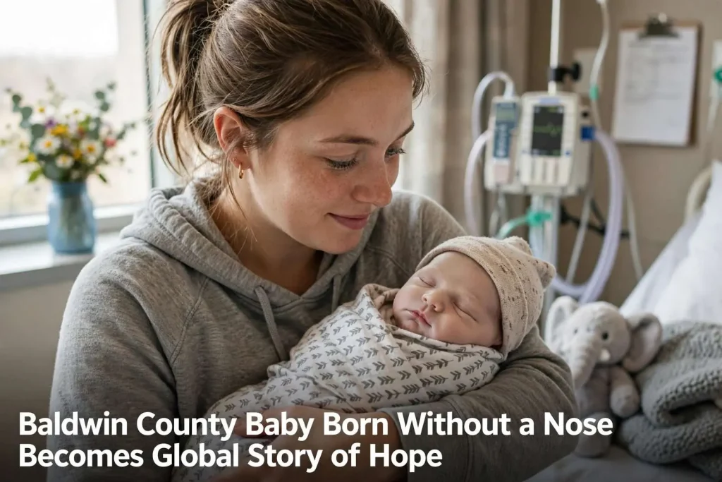 Illustration for the news story: Baldwin County Baby Born Without a Nose Becomes Global Story of Hope