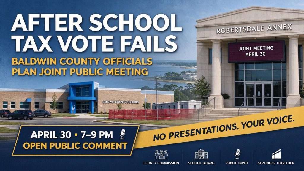 Illustration for the news story: Baldwin County Officials Plan Joint Meeting After School Tax Vote Fails