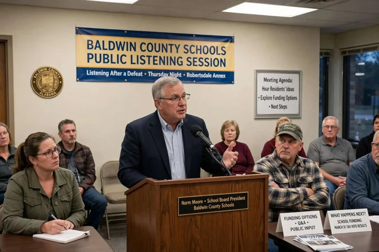 Illustration for the news story: Baldwin County Schools Weigh Funding Options After Tax Vote Defeat