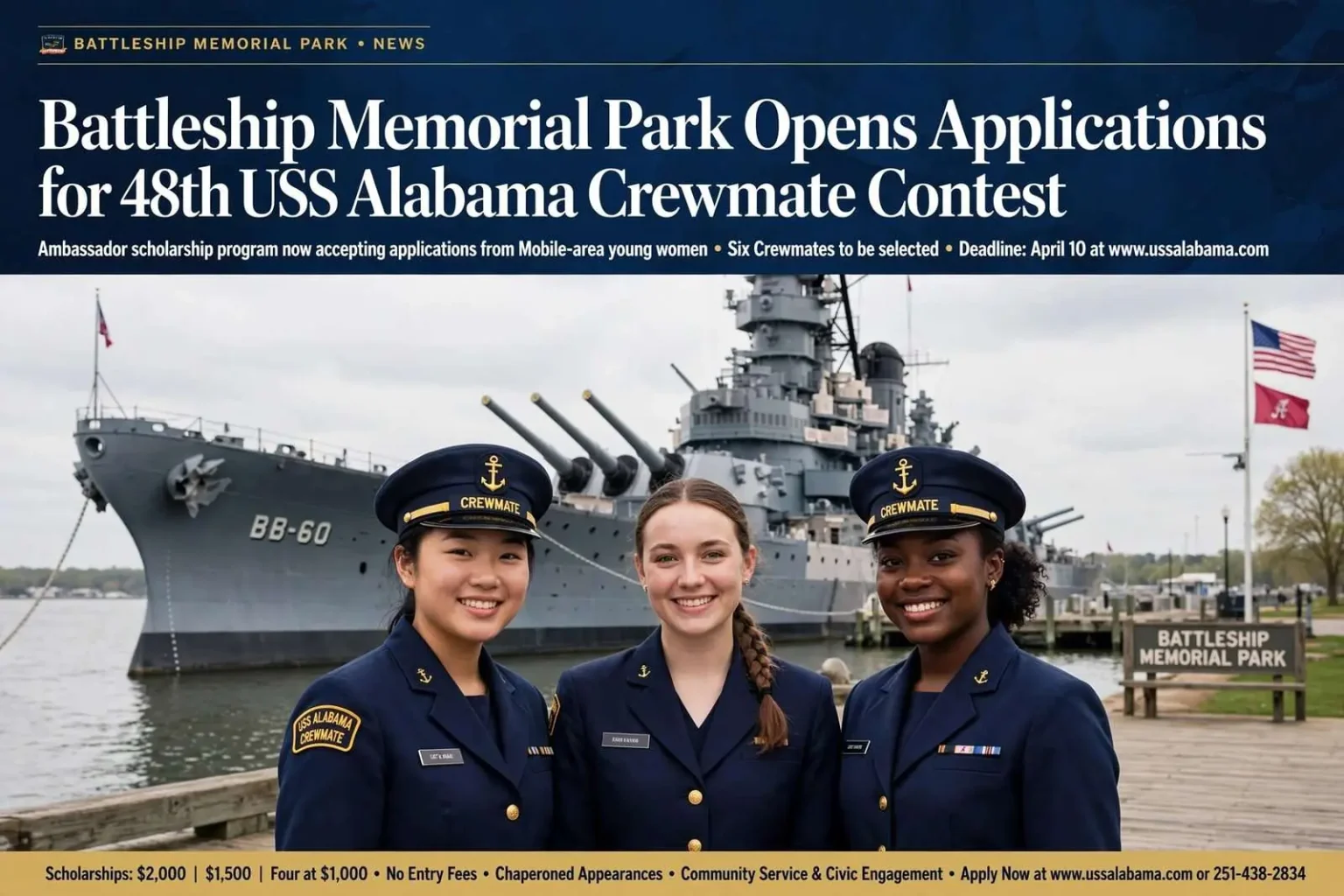Illustration for the news story: Battleship Memorial Park Opens Applications for 48th USS Alabama Crewmate Contest