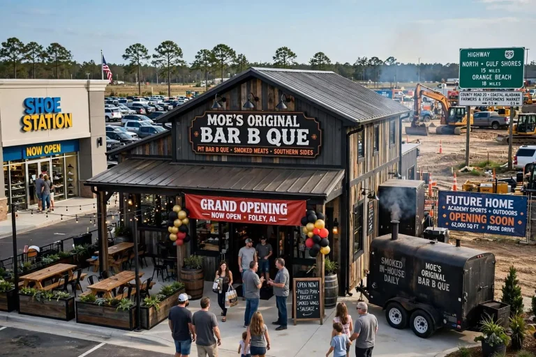 Illustration for the news story: Foley’s Retail Boom Continues With Moe’s BBQ Opening