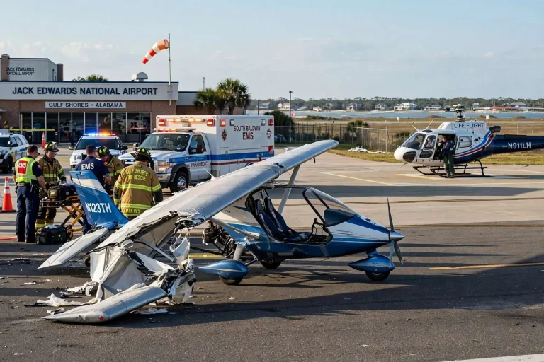 Illustration for the news story: Two Injured When Small Aircraft Crashes at Gulf Shores Airport