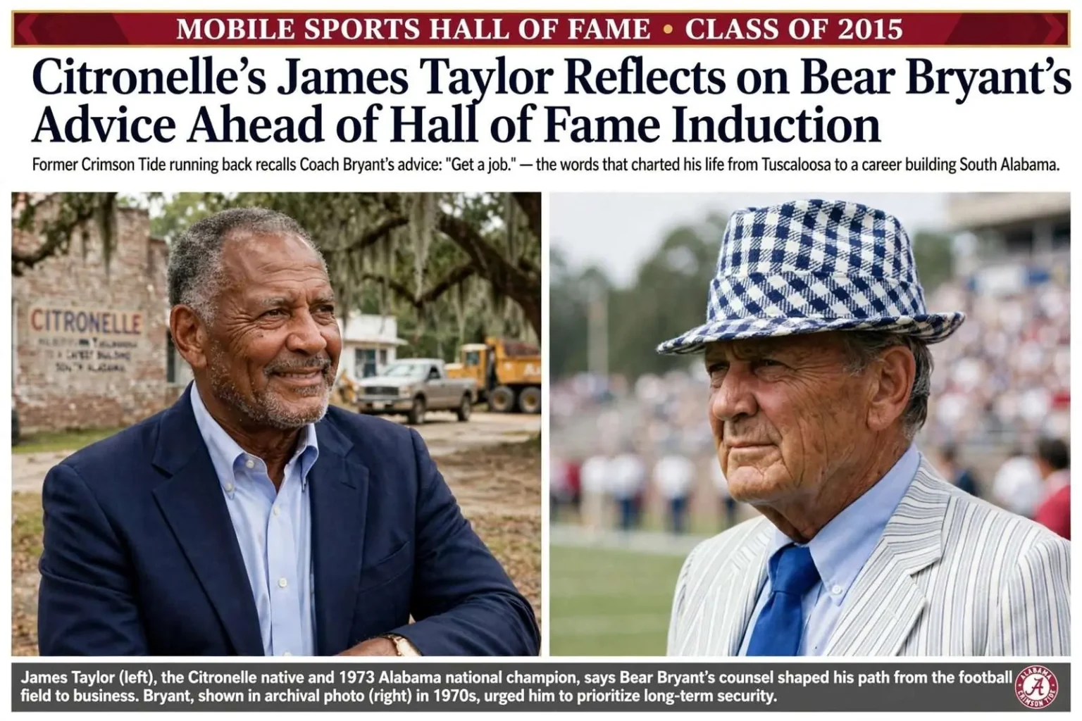 Illustration for the news story: Citronelle’s James Taylor Reflects on Bear Bryant’s Advice Ahead of Hall of Fame Induction