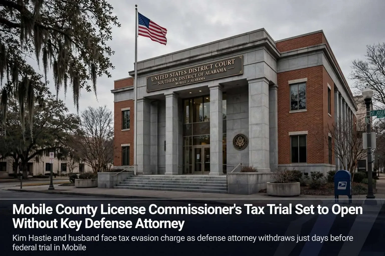 Illustration for the news story: Mobile County License Commissioner’s Tax Trial Set to Open Without Key Defense Attorney