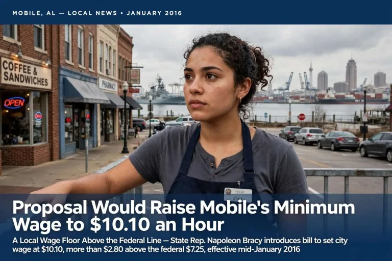 Illustration for the news story: Proposal Would Raise Mobile’s Minimum Wage to $10.10 an Hour