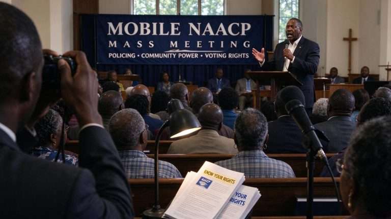 Illustration for the news story: Mobile NAACP Launches ‘Mass Meetings’ on Policing and Community Power
