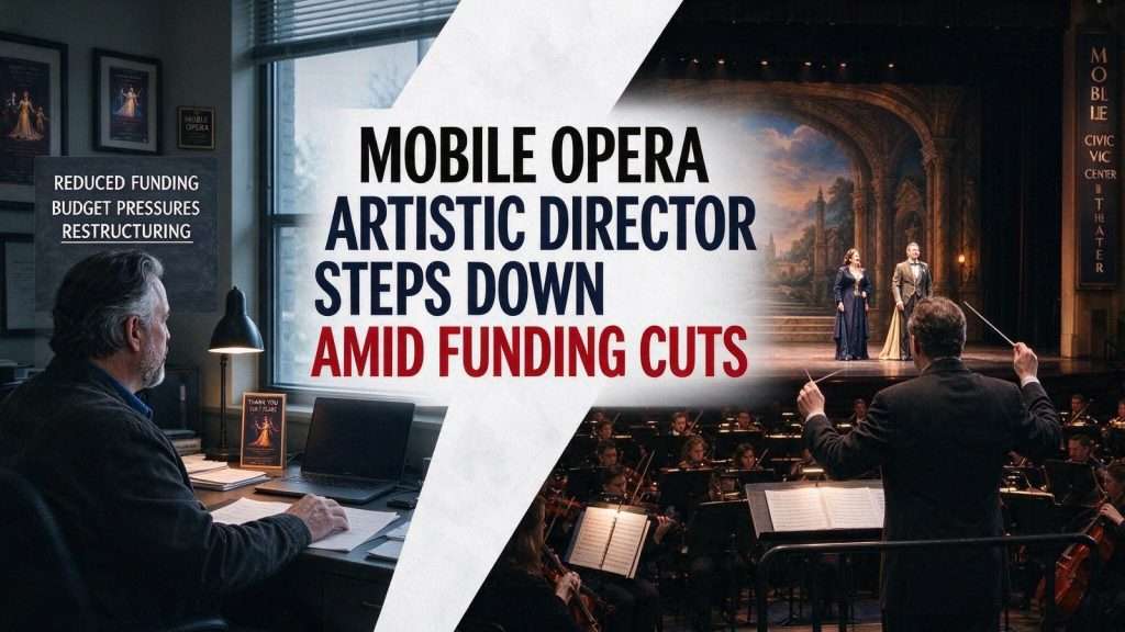 Illustration for the news story: Mobile Opera Artistic Director Steps Down Amid Funding Cuts