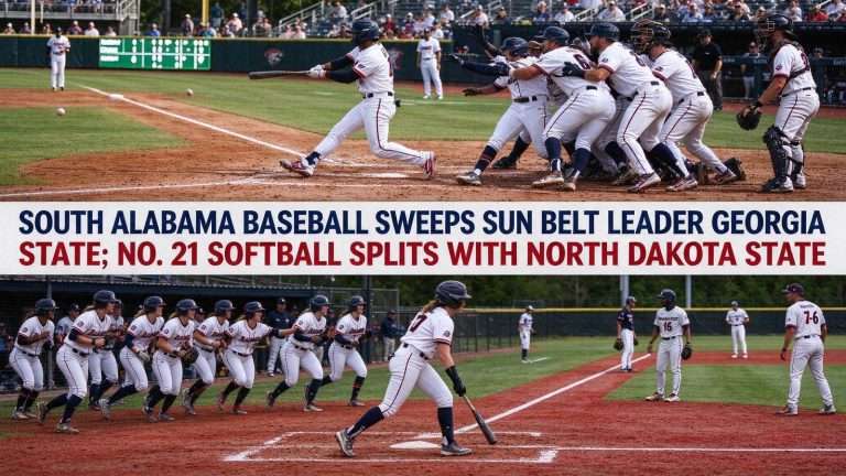 Illustration for the news story: South Alabama Baseball Sweeps Sun Belt Leader Georgia State; No. 21 Softball Splits With North Dakota State