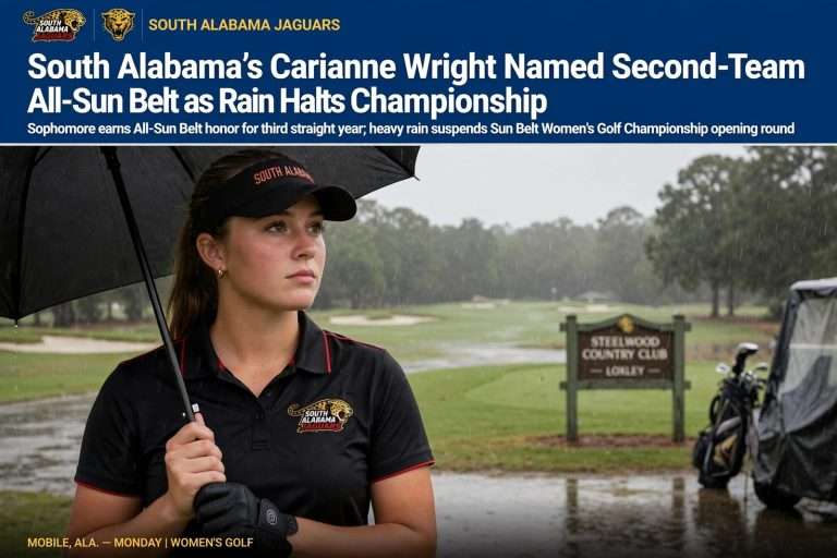 Illustration for the news story: South Alabama’s Carianne Wright Named Second-Team All-Sun Belt as Rain Halts Championship