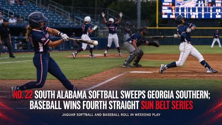 Illustration for the news story: No. 22 South Alabama Softball Sweeps Georgia Southern; Baseball Wins Fourth Straight Sun Belt Series