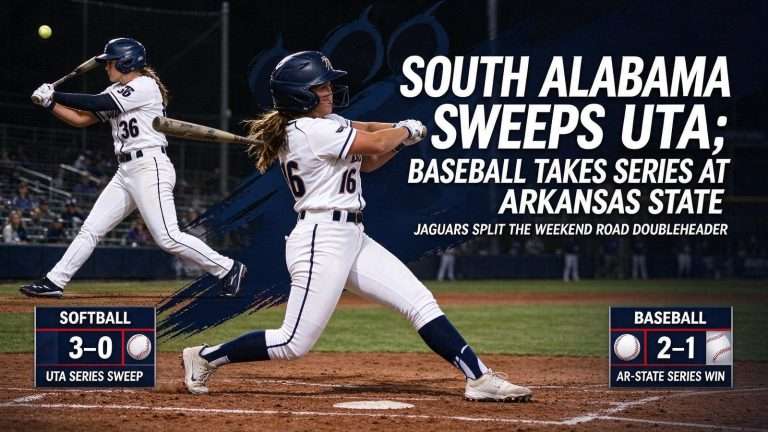 Illustration for the news story: South Alabama Softball Sweeps Texas-Arlington; Baseball Takes Series at Arkansas State