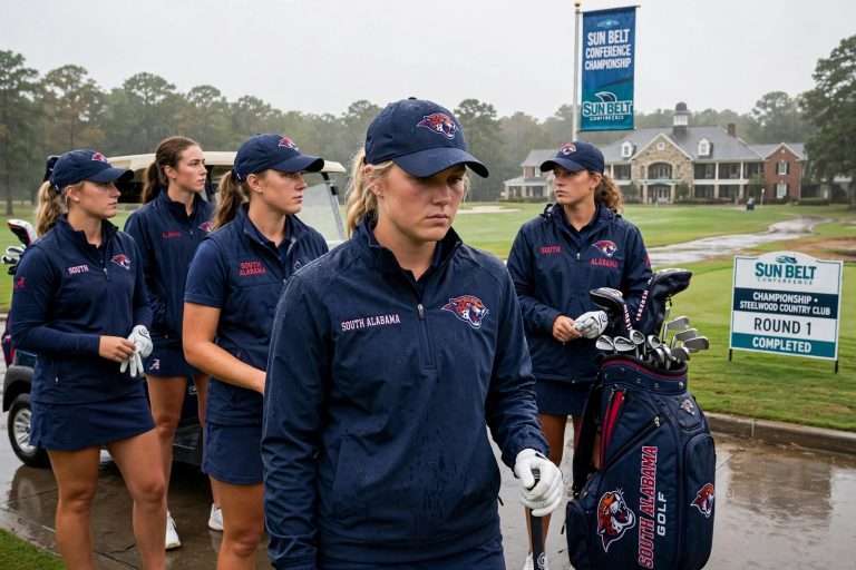 Illustration for the news story: South Alabama Women’s Golf Completes Weather-Delayed First Round at Sun Belt Championship
