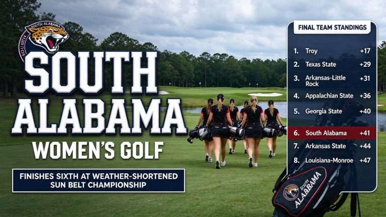 Illustration for the news story: South Alabama Women’s Golf Finishes Sixth at Weather-Shortened Sun Belt Championship