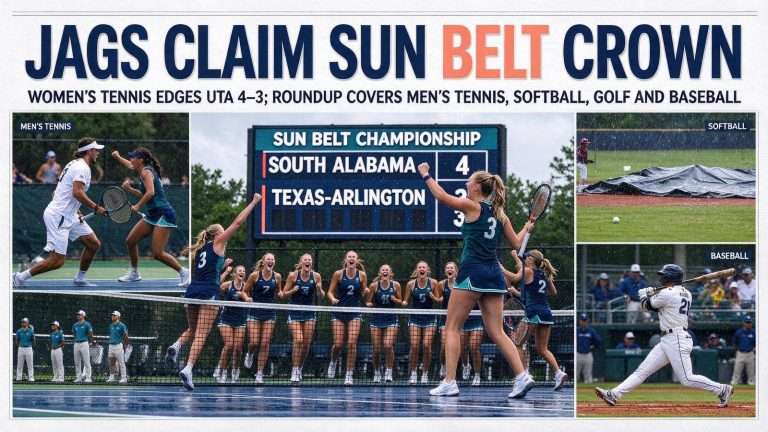Illustration for the news story: South Alabama Women’s Tennis Wins Sun Belt Title as Meszarosova Clinches 4-3 Win Over Texas-Arlington